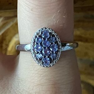 Natural Tanzanite Sterling Silver Cluster Ring Size 9